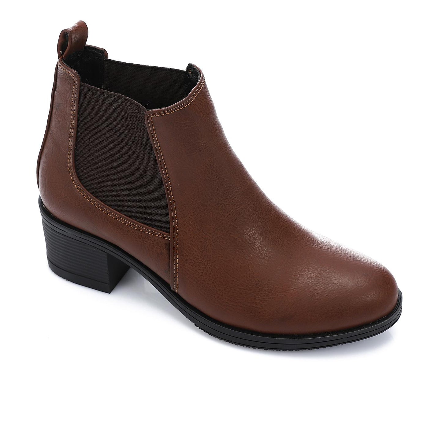 Brown Pull-on Leather Ankle Boot