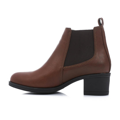 Brown Pull-on Leather Ankle Boot