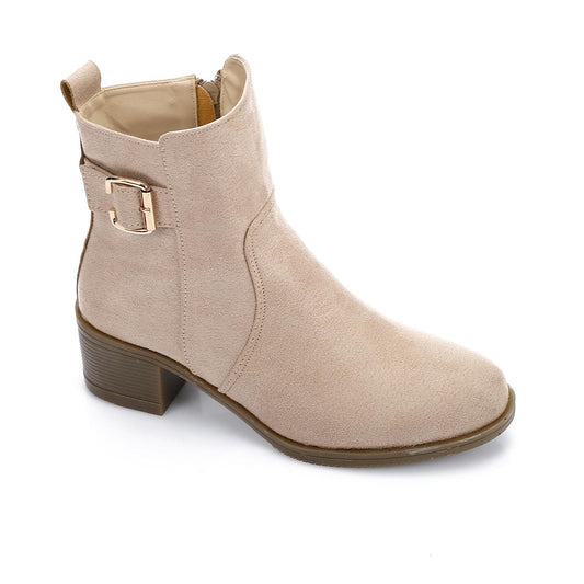 Beige Side Buckle Ankle Boot