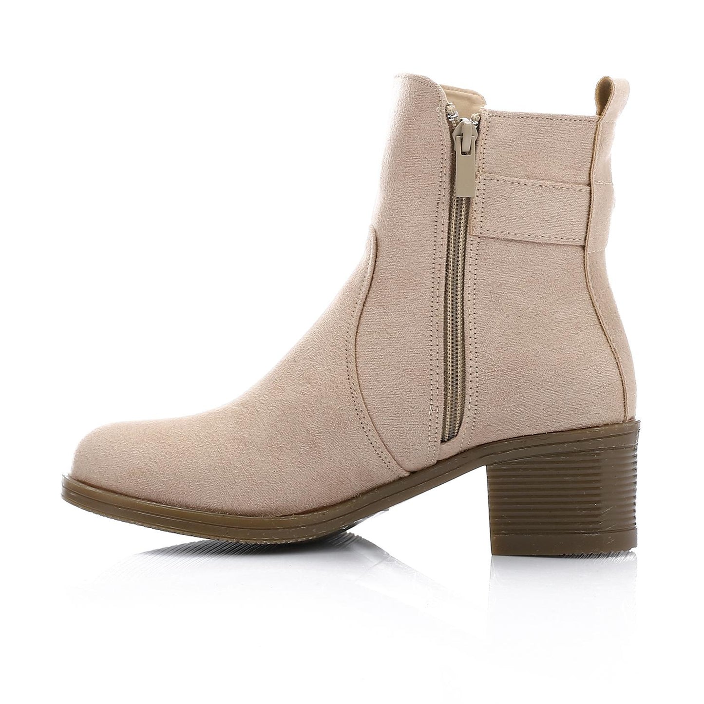 Beige Side Buckle Ankle Boot