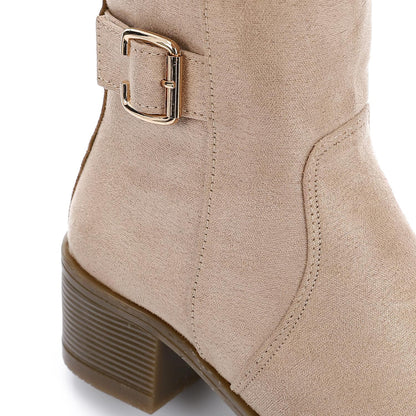 Beige Side Buckle Ankle Boot