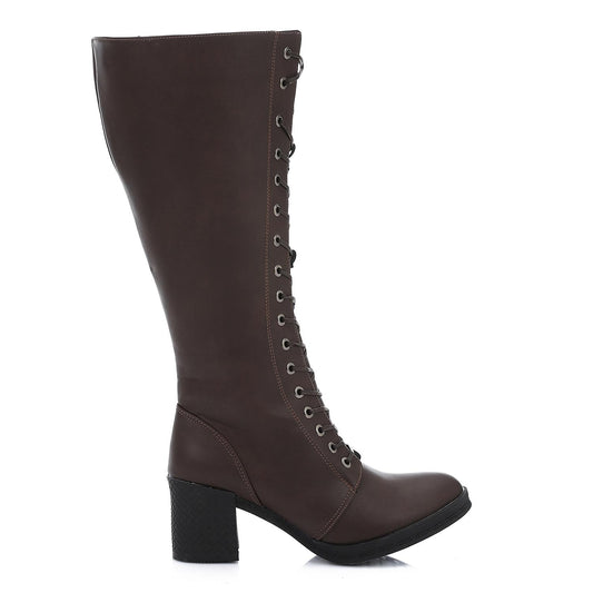 Dark Brown Heeled Knee High Boot