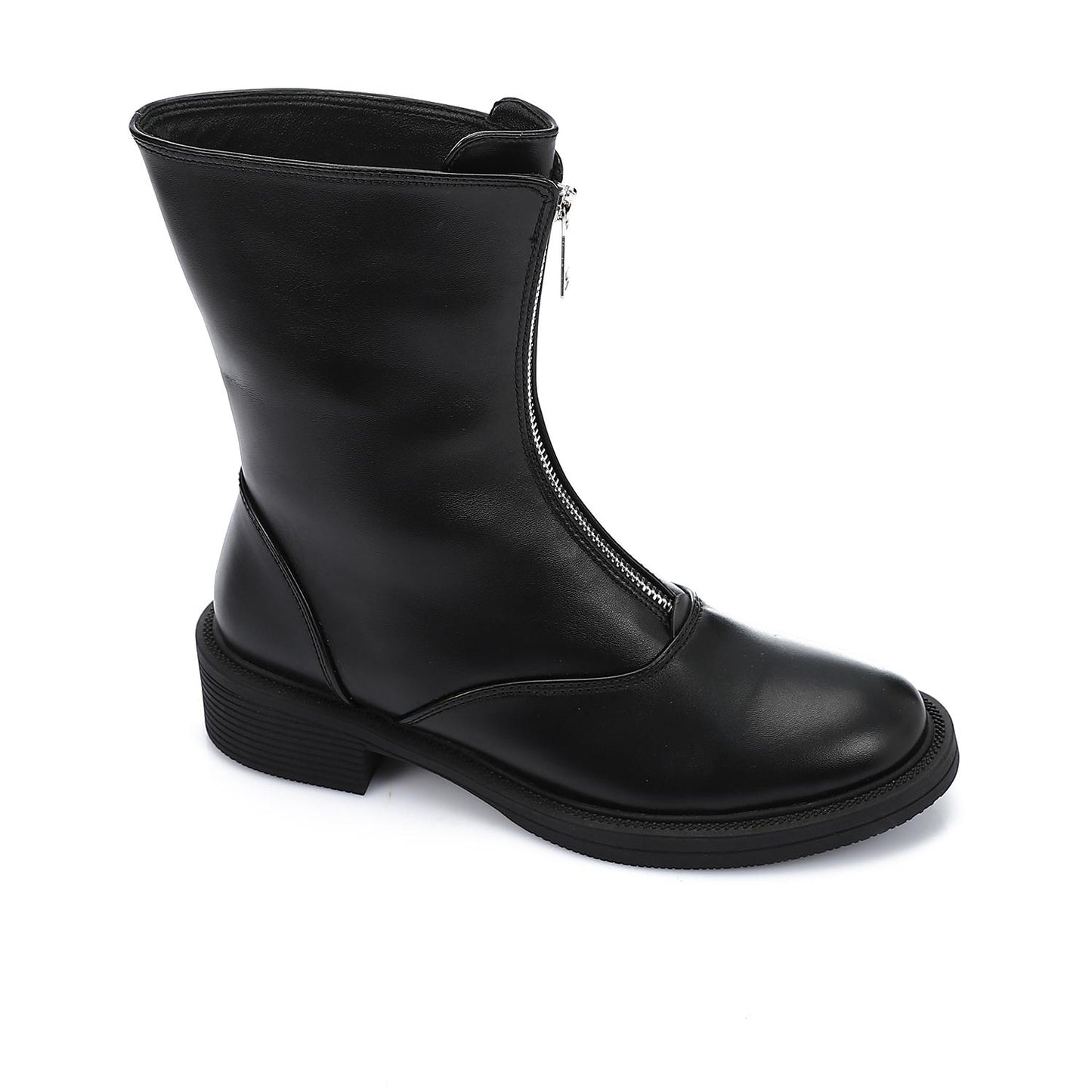 Front Zipper Leather Half Boot