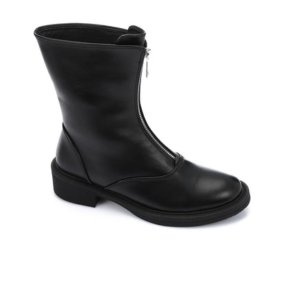 Front Zipper Leather Half Boot