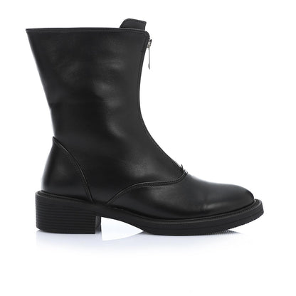 Front Zipper Leather Half Boot