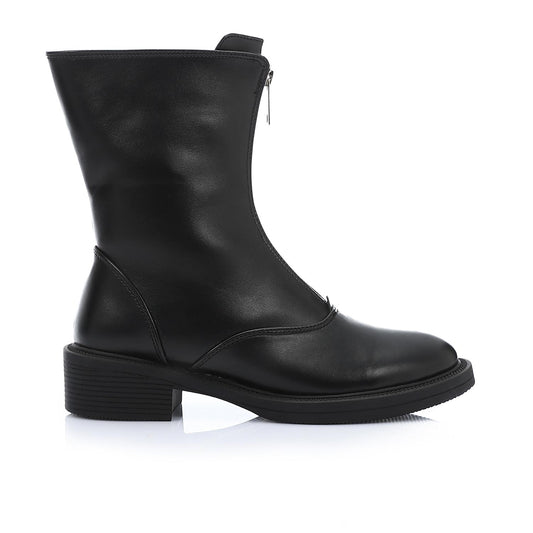 Front Zipper Leather Half Boot