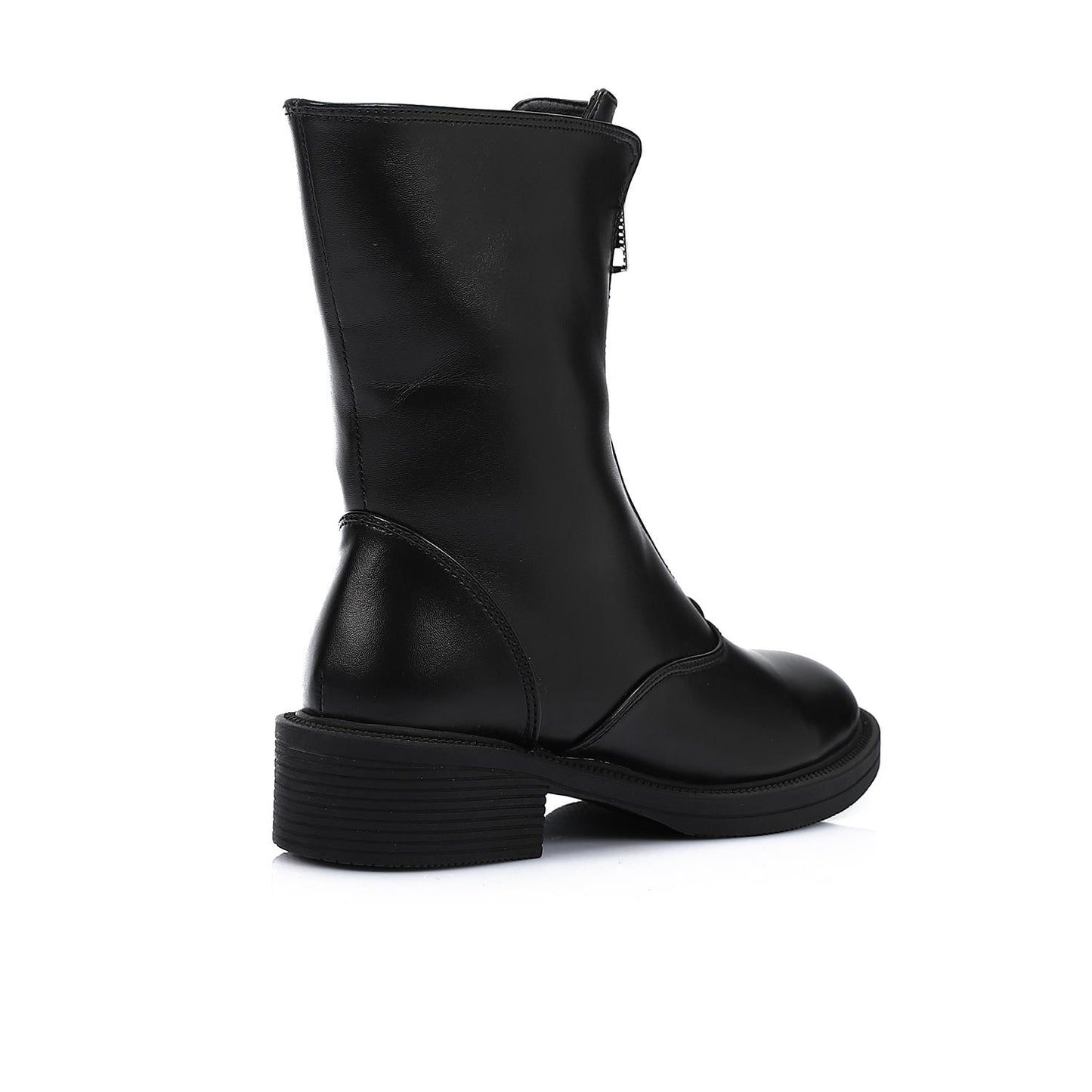 Front Zipper Leather Half Boot