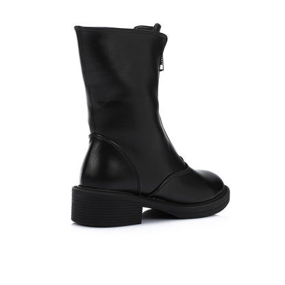 Front Zipper Leather Half Boot