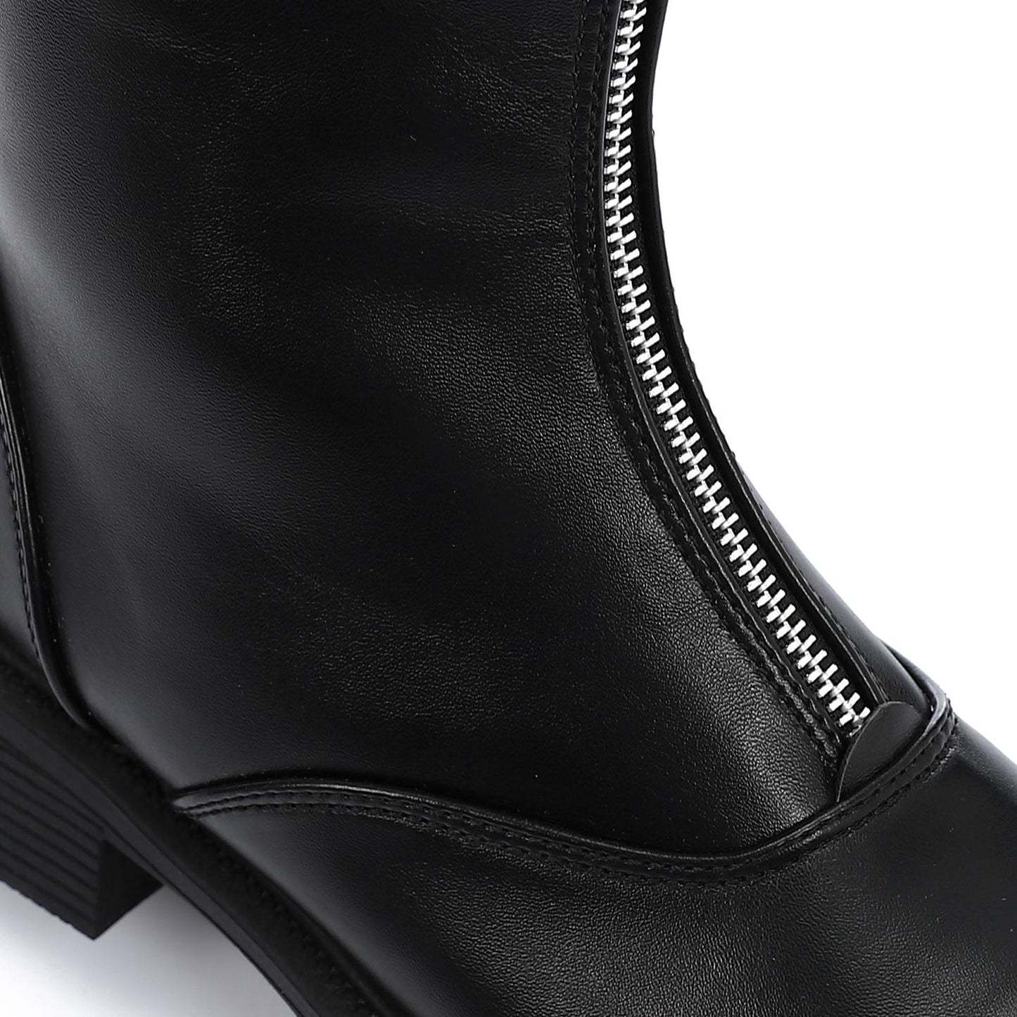 Front Zipper Leather Half Boot