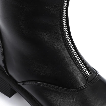 Front Zipper Leather Half Boot