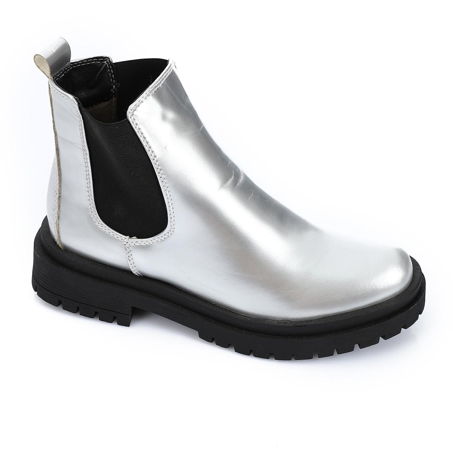 Silver Shiny Leather Ankle Boot