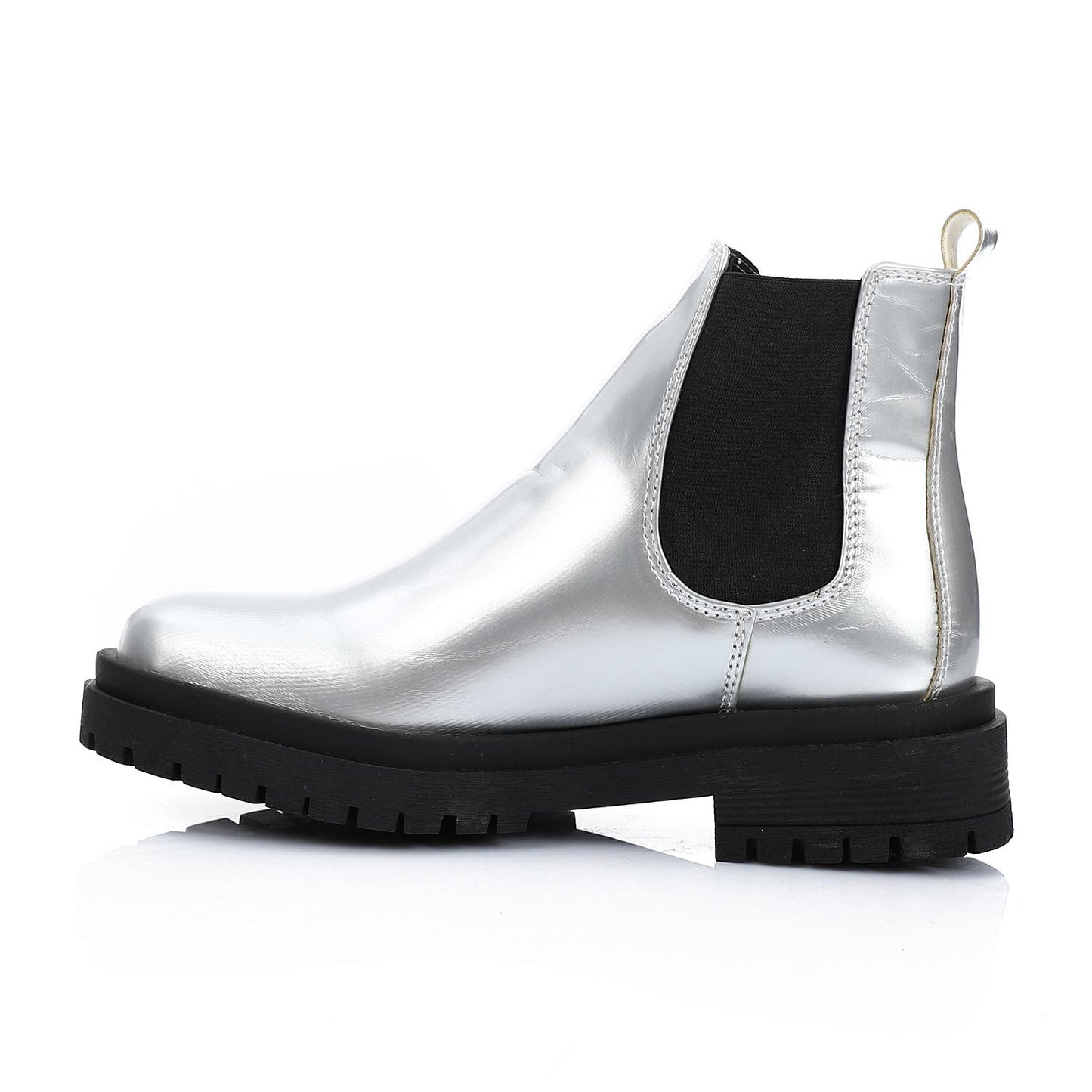 Silver Shiny Leather Ankle Boot