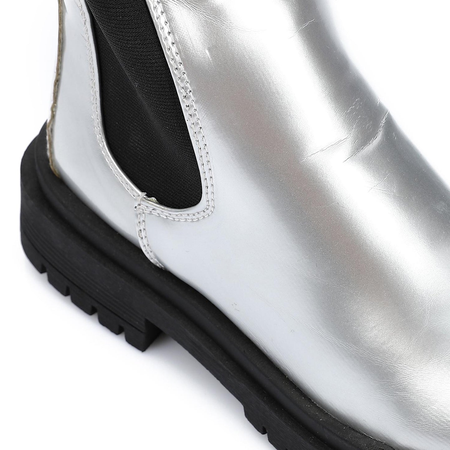 Silver Shiny Leather Ankle Boot