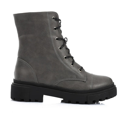 Gray Plain Half Boot with Side Zipper