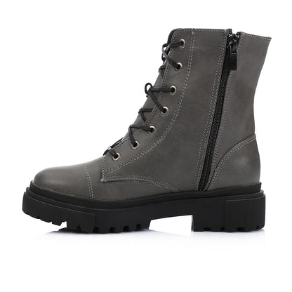 Gray Plain Half Boot with Side Zipper