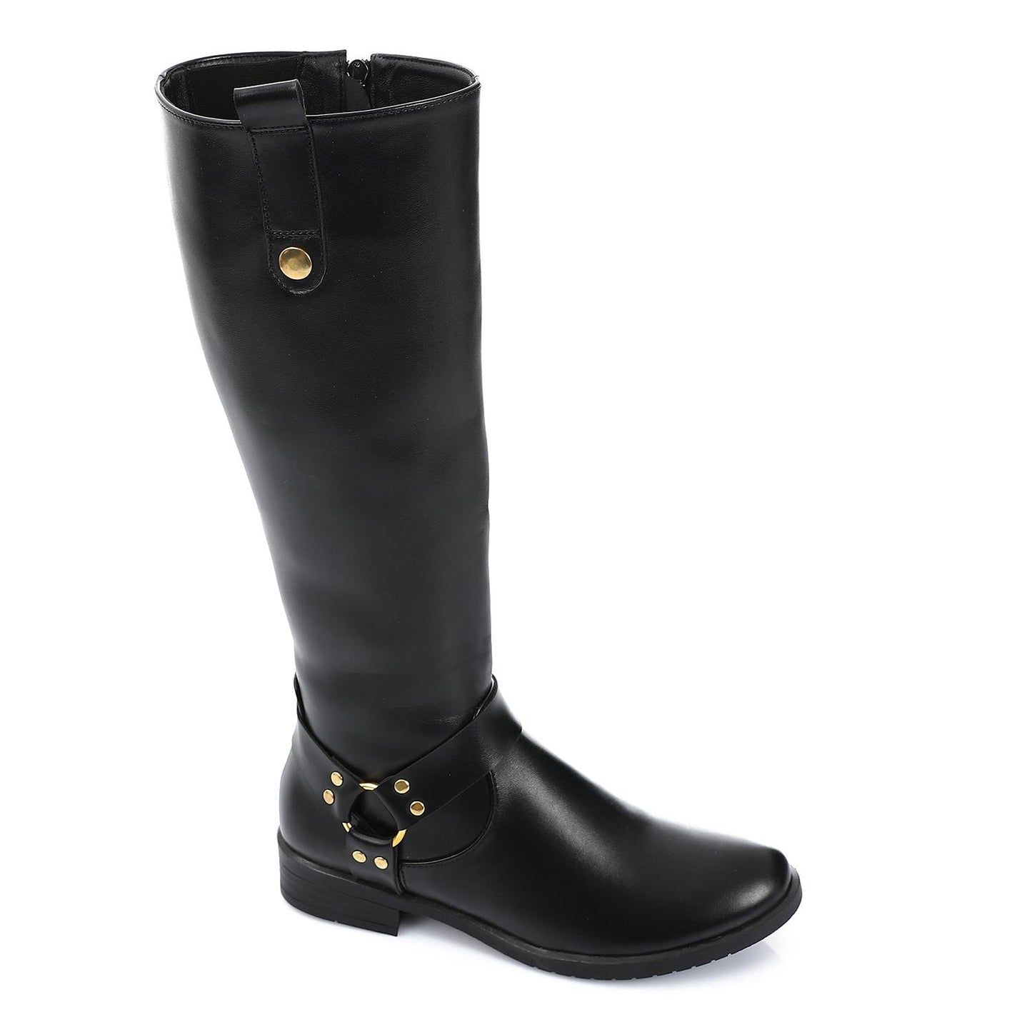 Black Side Zipper Knee High Boot