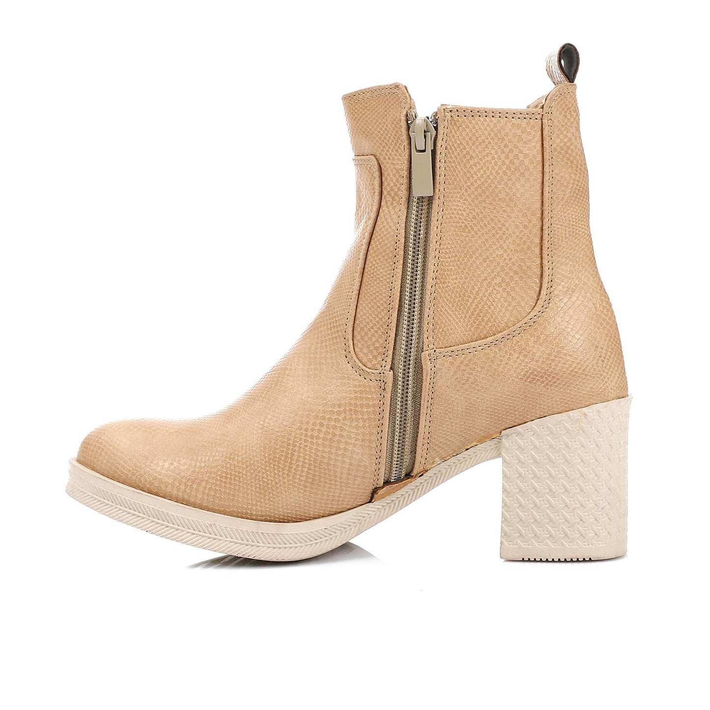 Textured Leather Heeled Ankle Boot