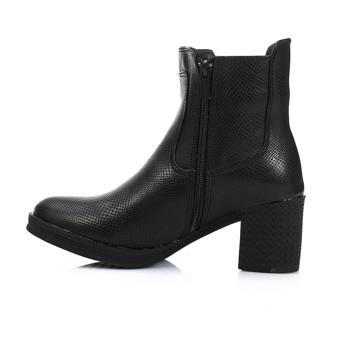 Textured Leather Heeled Ankle Boot