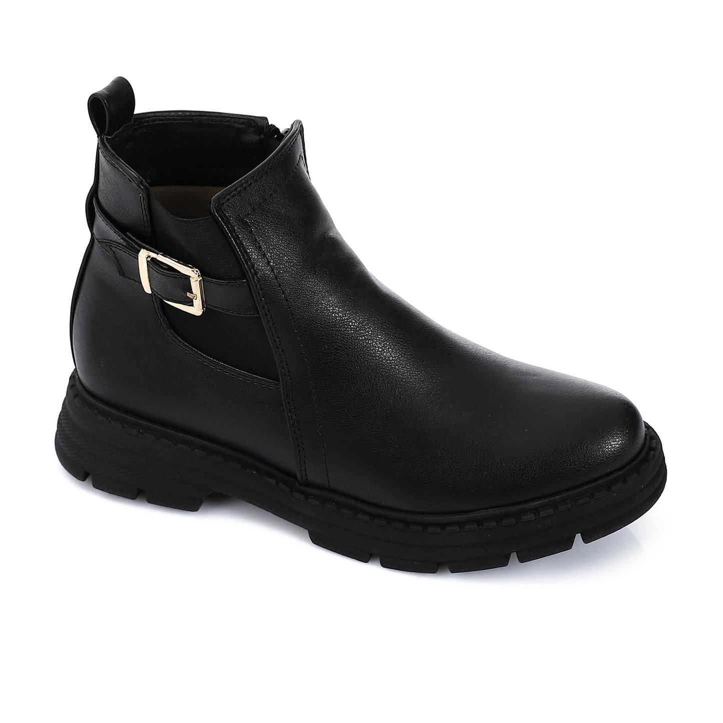 Black Side Decorative Buckle Ankle Boot