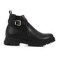 Black Side Decorative Buckle Ankle Boot