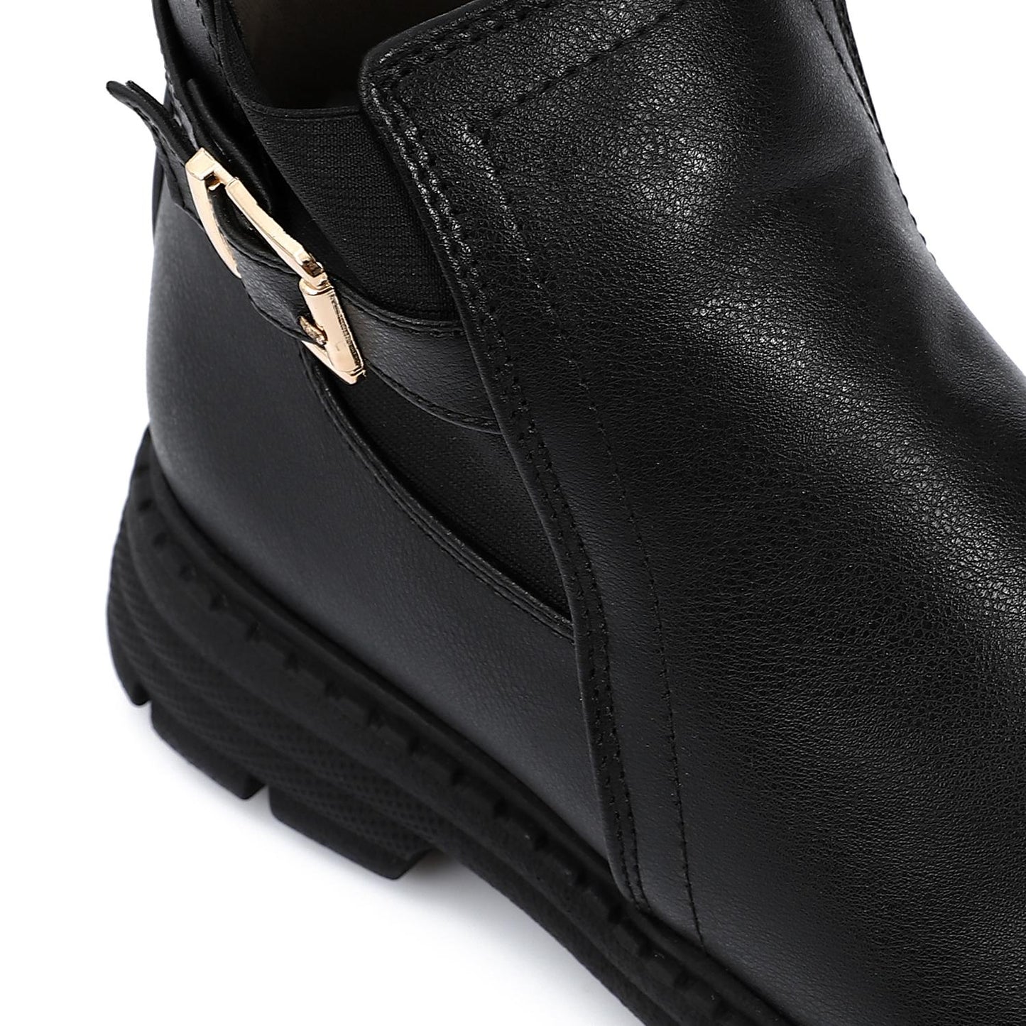 Black Side Decorative Buckle Ankle Boot