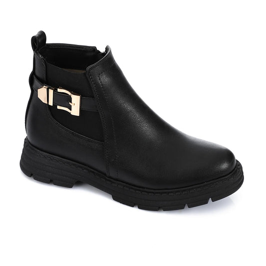 Black Side Buckle Ankle Boot