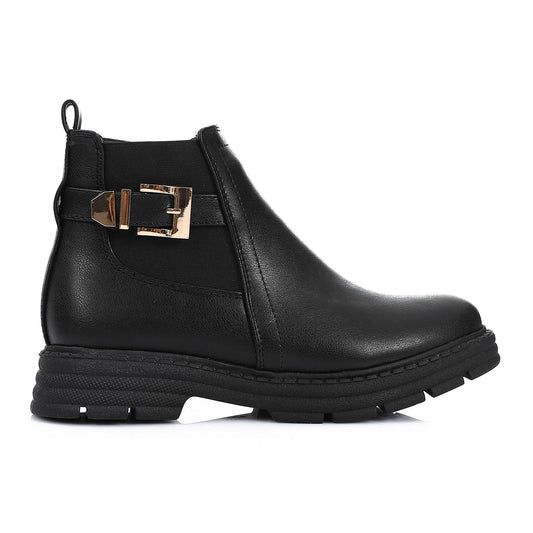 Black Side Buckle Ankle Boot