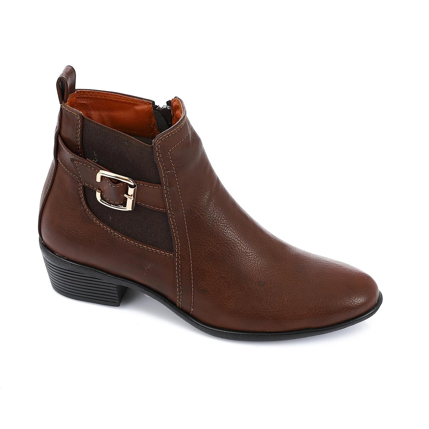 Brown Solid Leather Ankle Boot