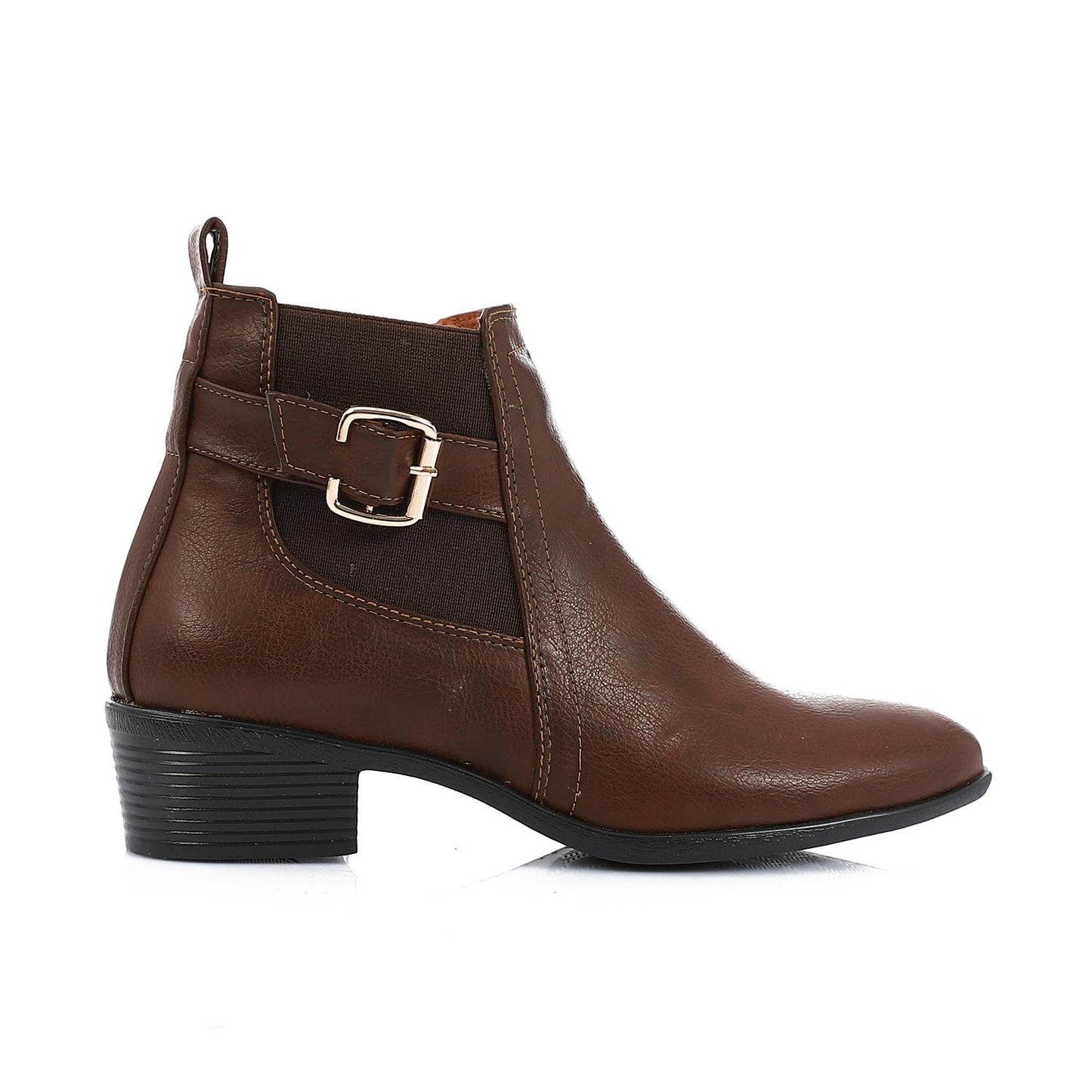 Brown Solid Leather Ankle Boot