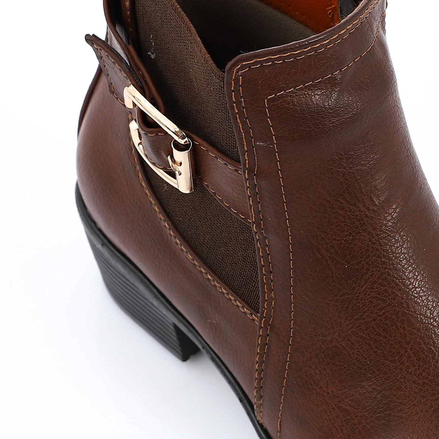 Brown Solid Leather Ankle Boot
