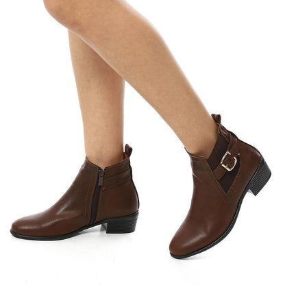 Brown Solid Leather Ankle Boot