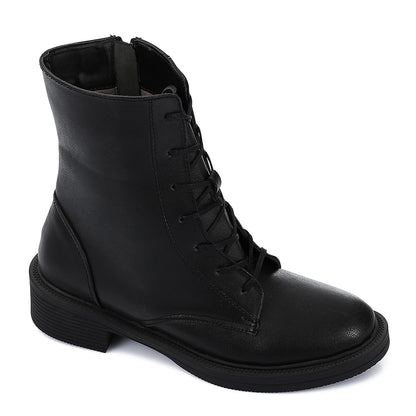 Black Lace-up Half Boot with Side Zipper