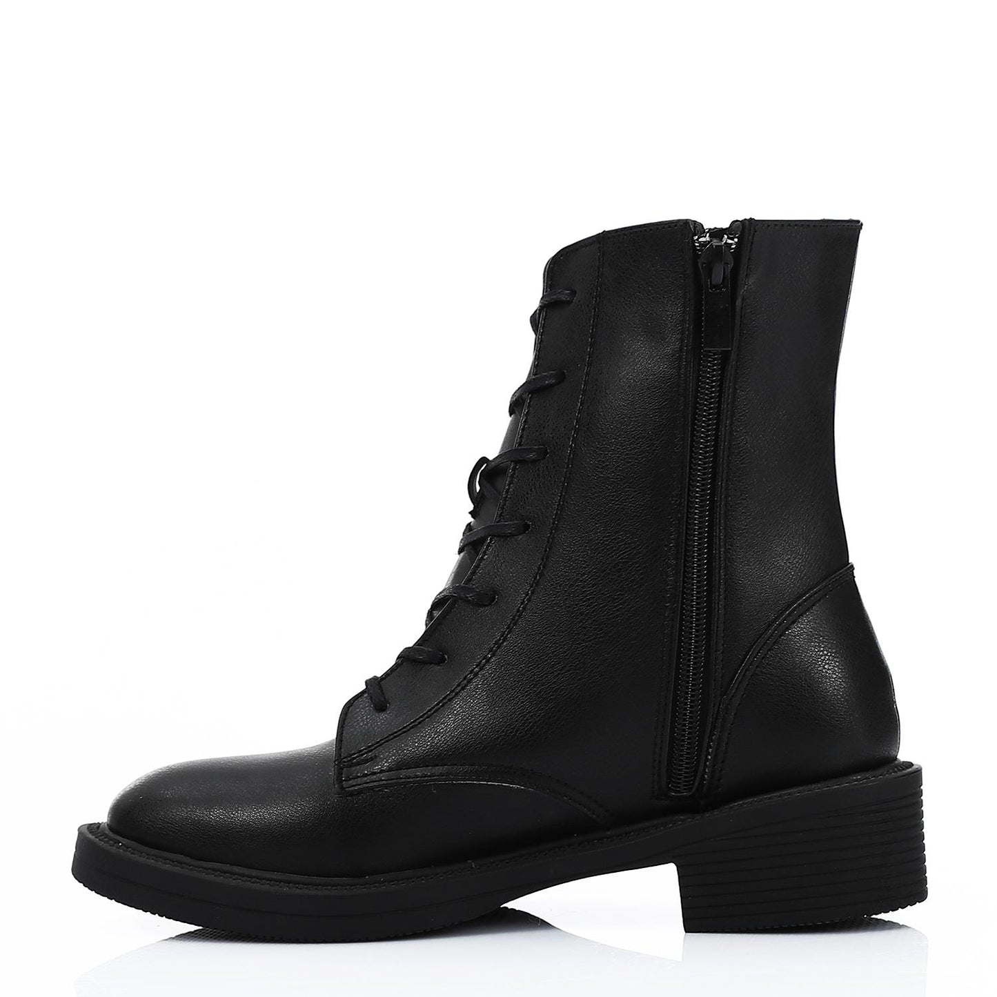 Black Lace-up Half Boot with Side Zipper