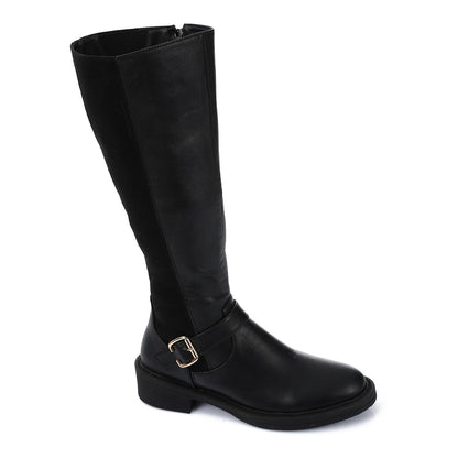 Black Back Suede Knee High Leather Boot