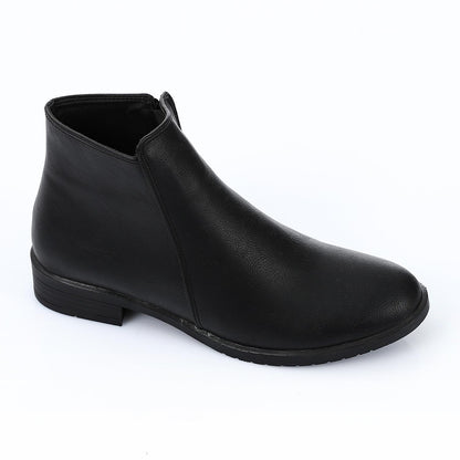 Black Plain Leather Ankle Boot