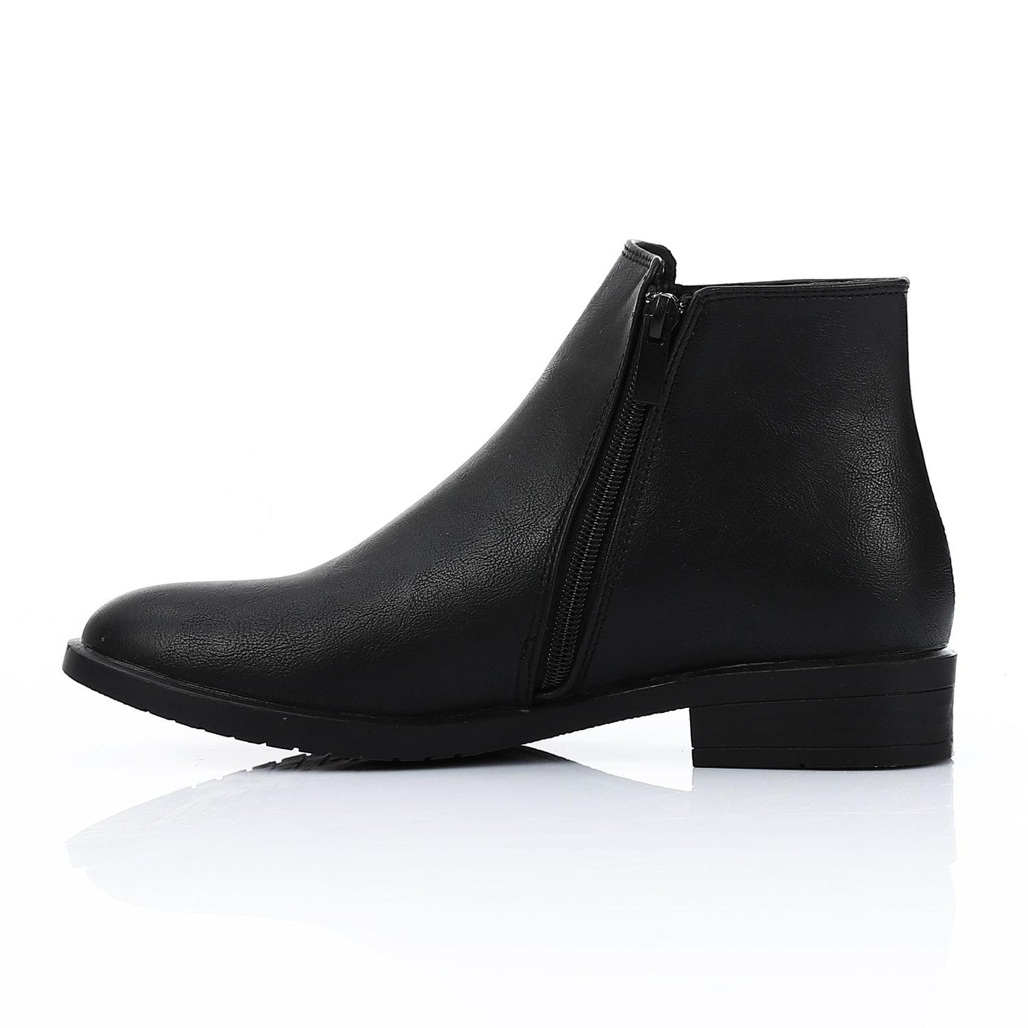 Black Plain Leather Ankle Boot