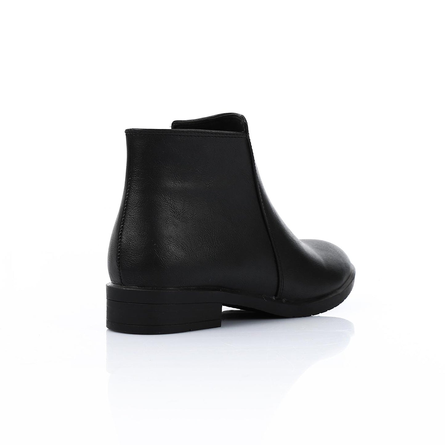 Black Plain Leather Ankle Boot