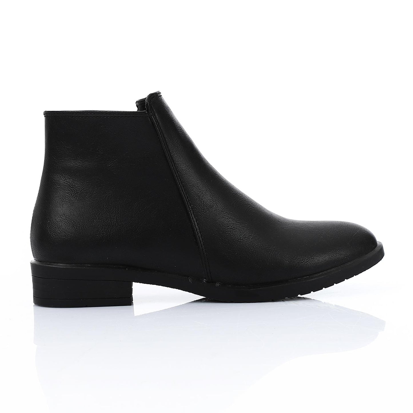 Black Plain Leather Ankle Boot