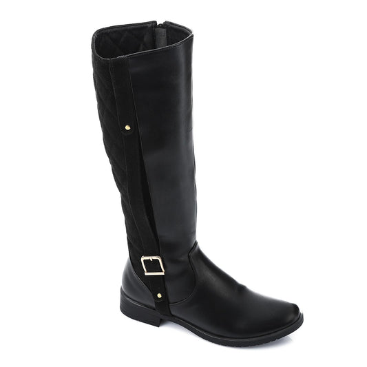 Black Round Toecap Knee High Boot