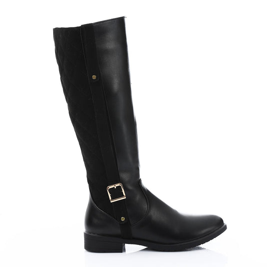 Black Full Zip Knee High Boot