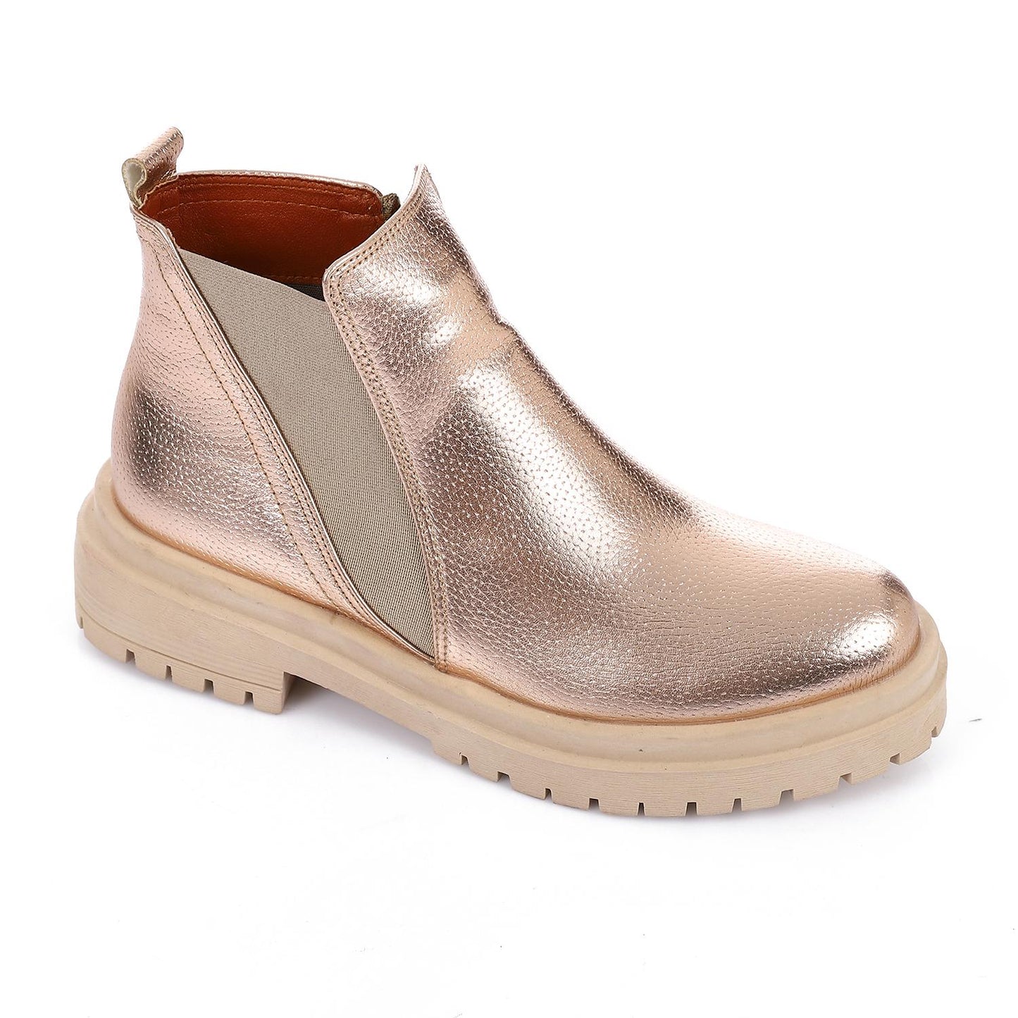 Side Elastic Textured Leather Ankle Boot