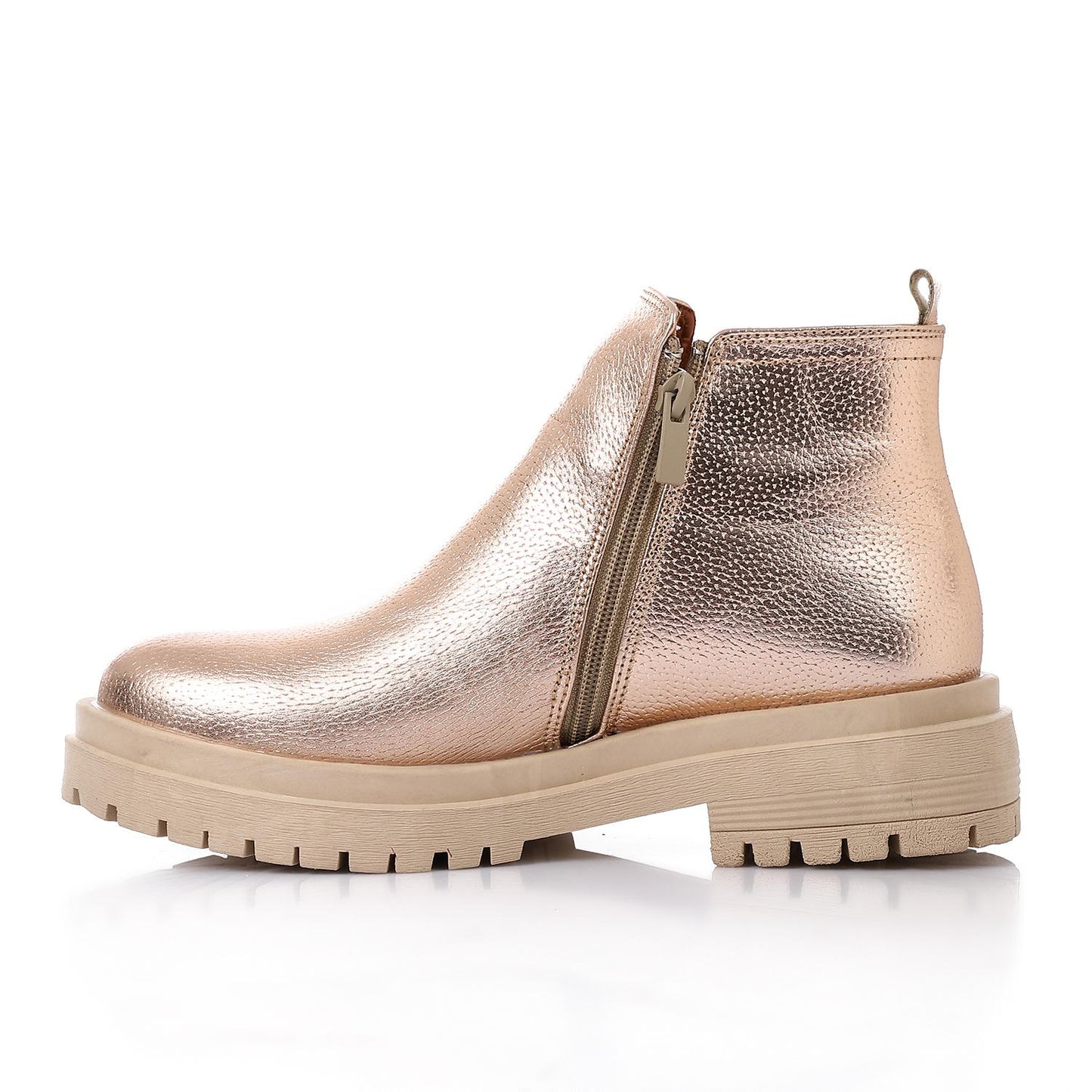 Side Elastic Textured Leather Ankle Boot