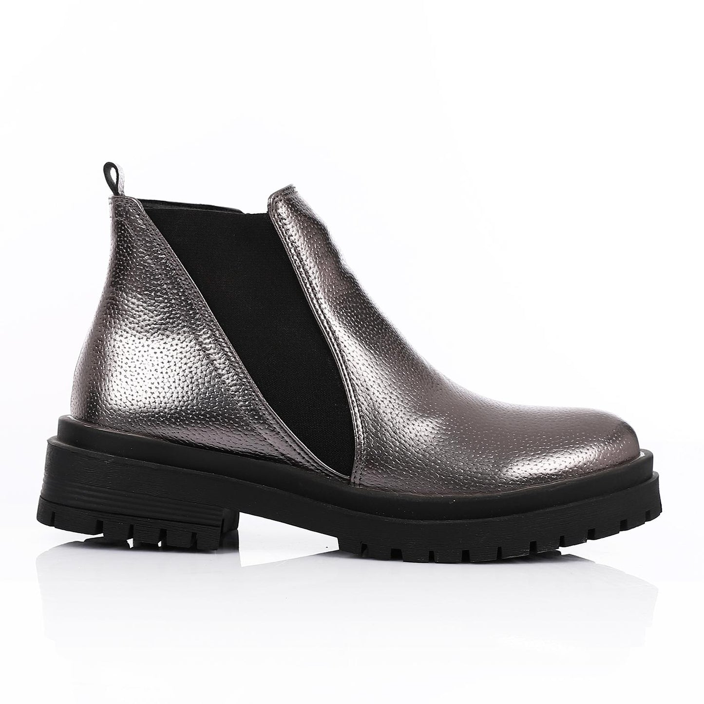 Side Elastic Textured Leather Ankle Boot