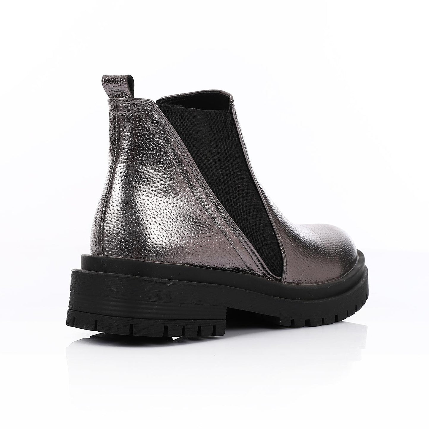 Side Elastic Textured Leather Ankle Boot