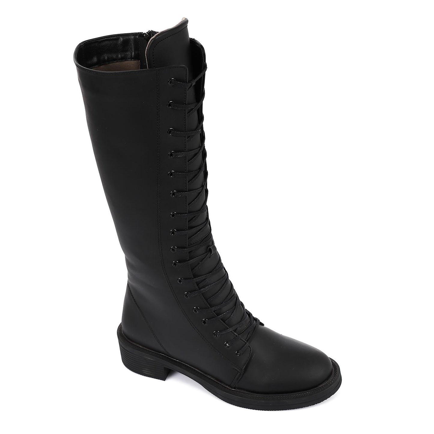 Black Side Full Zipper Knee High Boot