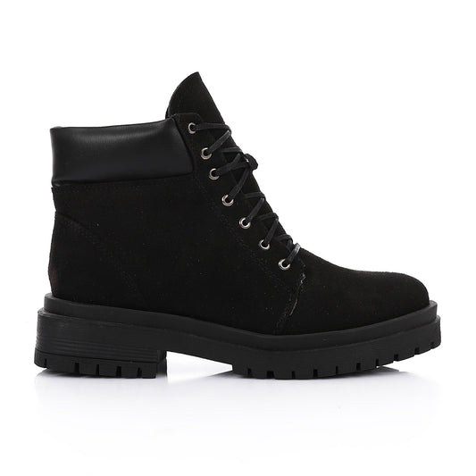 Black Suede Lace-up Ankle Boot