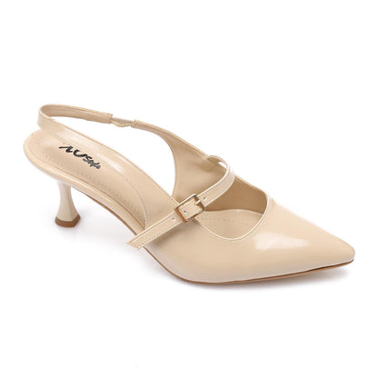 Beige Soft Leather Pull-on High Heels