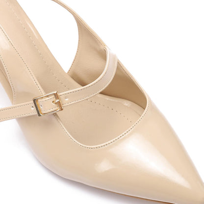 Beige Soft Leather Pull-on High Heels