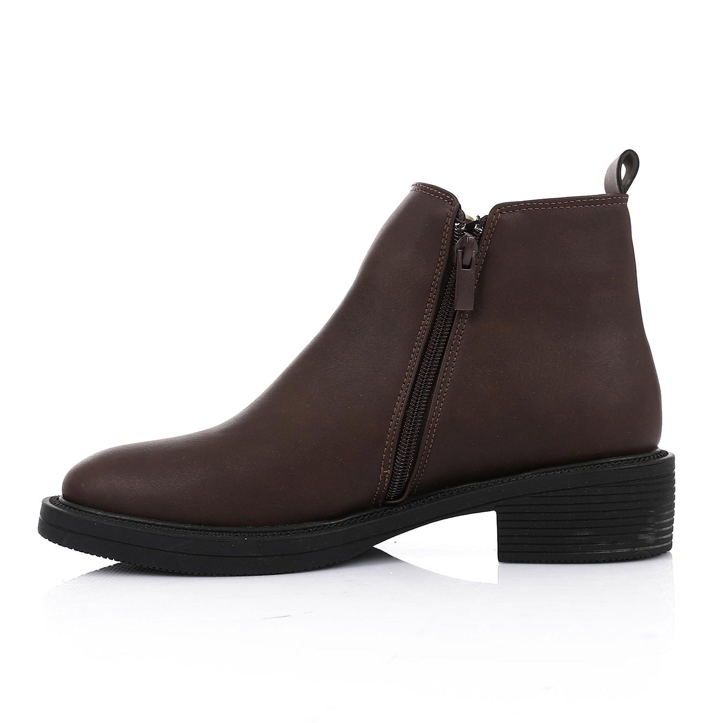 Brown Side Golden Zipper Ankle Boot
