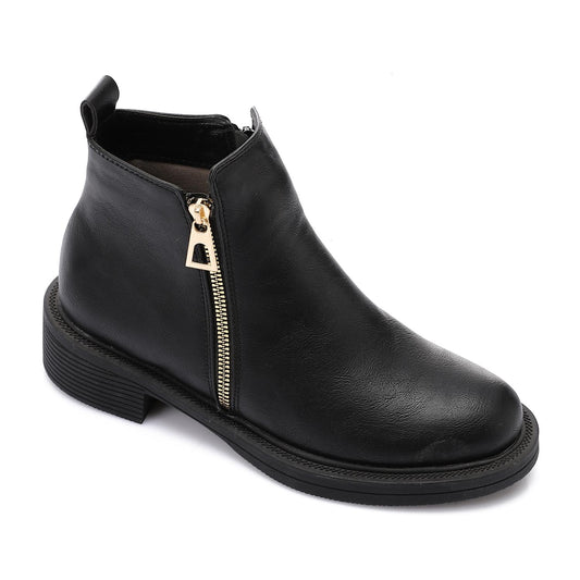 Black Side Golden Zipper Ankle Boot